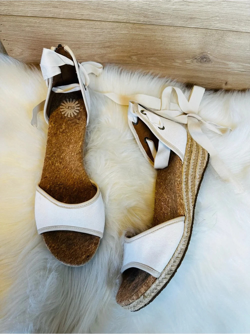 UGG Cream Espadrille Wedge Sandal with Ankle Tie